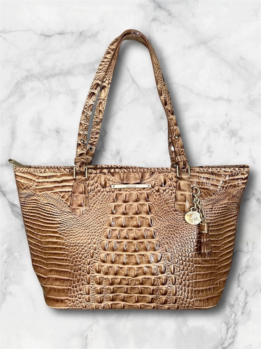 Brahmin Med. Asher Melbourne Croc Leather Tote Satchel Shoulder Bag Gold Brown - Picture 2 of 16